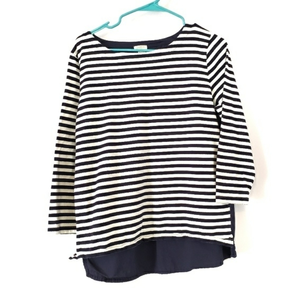 J Crew Navy Striped 3/4 Sleeve Medium